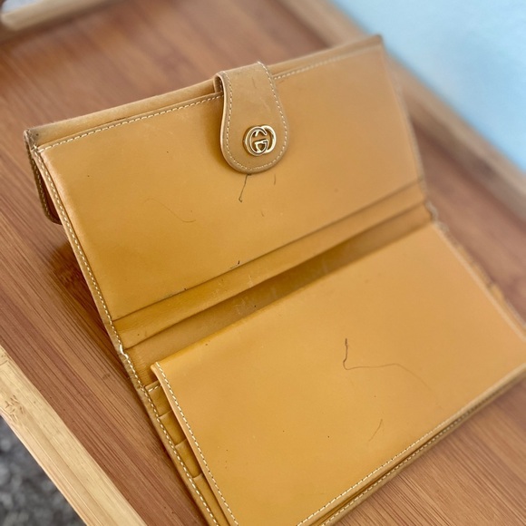 Vtg 80’s Gucci GG Monogram Long Wallet Bifold Gold Accents Iconic - Picture 9 of 16
